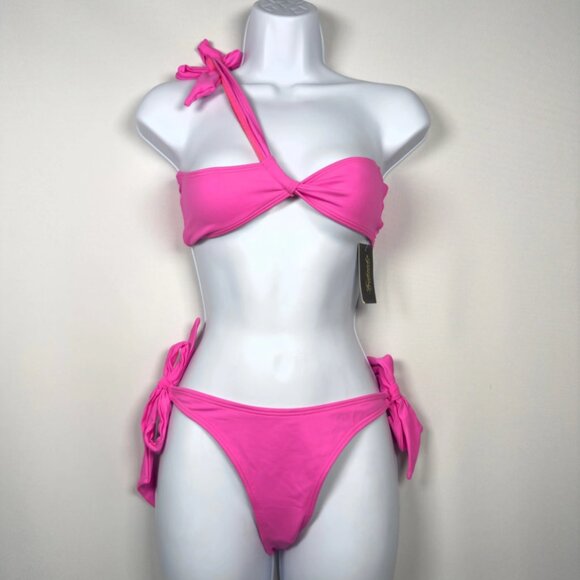 Fredericks of Hollywood Medium Laguna Pink One Shoulder 2 Piece Bikini Set NWT - Picture 1 of 4
